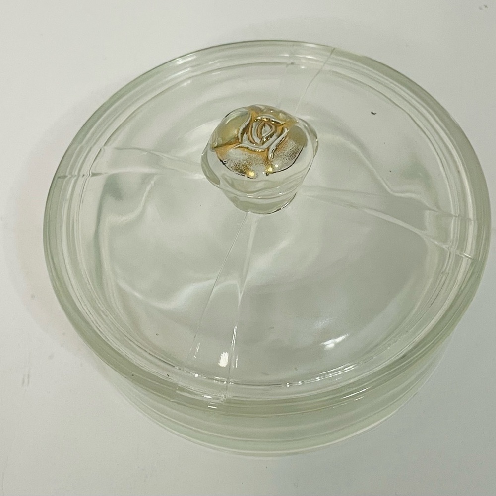 Glass Decorative Dish with Gold Rose Accent